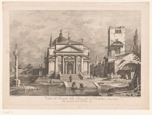 威尼斯救主堂 (Il Redentore) 的景观 Veduta del Prospetto della Chiesa del S.S.mo Redentore（物体上的标题） 卡纳莱托设计后的威尼斯景观（系列标题） 作者 法比奥·贝拉迪