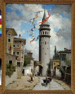 君士坦丁堡加拉达塔的景色。 法比尤斯·布雷斯特（Fabius Brest，1823-1900）的绘画。 强制提及：普罗旺斯、马赛收藏基金会
