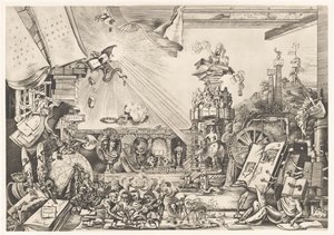 超现实主义表现手法
凯旋图书馆（物体上的标题） 作者 Fabius von Gugel（艺术家签名）