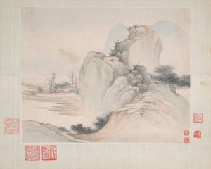 为裕翁画的山水画，日期为1673年。