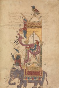 大象钟，来自《巧妙的机械知识》一书的对开本，回历715年-公元1315年。 作者 法鲁克·伊本·阿卜杜勒·拉蒂夫
