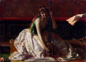 Scapigliatura: The Lute Player par Faruffini, Federico (1831-1869).布面油画，尺寸：26x35