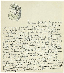 1926年1月下旬给格拉纳达的Melchor Fernandez Alamgro的亲笔签名信 作者 费德里科·加西亚·洛尔卡（Federico Garcia Lorca）