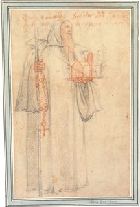 Vallombrosa的Camaldolites检察官Fra Stefano，作为Saint Romuald，手持教堂和念珠的模型，1577年 作者 费德里科·祖卡罗