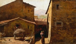 质朴的托斯卡纳农舍，由 Federico Andreotti（1847-1930 年）设计，面板上的油