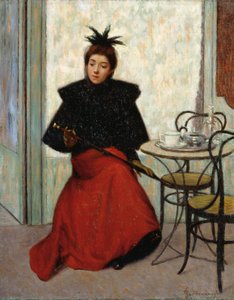 在咖啡馆，由Federico Zandomeneghi（1841-1917）创作，布面油画，41x33厘米