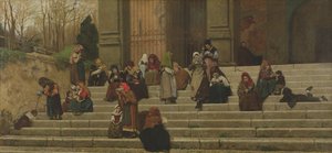 1872年在罗马的阿拉科利修道院的台阶上的穷人