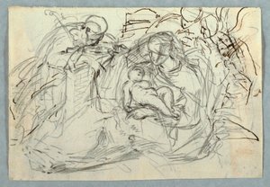 素描，神圣家族，1800-1825 年 作者 菲利斯·贾尼
