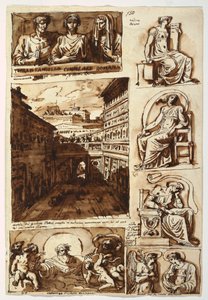绘画，各种艺术作品。  罗马马泰宫宫廷，1812-14 年 作者 菲利斯·贾尼