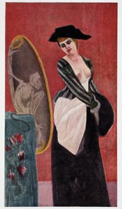 贪婪的恶魔：一个女人在镜子里看自己的畸形倒影，《Felicien Rops》，作者鲁道夫-克莱因。 作者 费利西安罗普斯