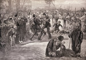 美国的黑人洗礼，来自《伦敦新闻画报》，1887年5月21日（雕刻）。 作者 费利克斯（后）复活