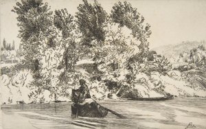 带网的渔民，1868年。 作者 费利克斯·布拉克蒙德