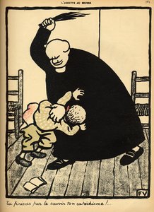 一位名叫“犯罪与惩罚”的男孩击败了一个男孩，特别版“L&39;Assiette au Beurre”，1902年3月1日 作者 费利克斯·爱德华·瓦洛顿