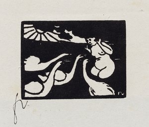 沐浴者与天鹅，X，来自“小娇小Balgneuses”，1893年 作者 费利克斯·爱德华·瓦洛顿