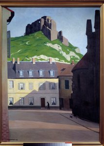 位于 Les Andelys 的 Chateau Gaillard。 菲利克斯·瓦洛顿 (Felix Vallotton) 的绘画 (1865 - 1925) 作者 费利克斯·爱德华·瓦洛顿