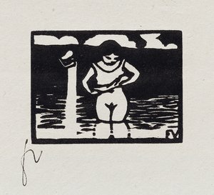 女孩从“ Les Petites Baigneuses”中脱下衬衫，VI，1893年 作者 费利克斯·爱德华·瓦洛顿