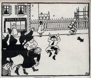 可爱的孩子们(费利克斯-瓦洛通（Felix Vallotton，1865-1925 年）在 1898 年 "Le rire "中的绘画作品 - 私人收藏 作者 费利克斯·爱德华·瓦洛顿