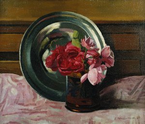 静物与玫瑰；自然·莫特·奥克斯·罗斯（Nature Morte aux Roses），1920年 作者 费利克斯·爱德华·瓦洛顿