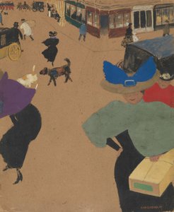 巴黎的街景（巴黎银币），1895年（水粉和纸板上的油） 作者 费利克斯·爱德华·瓦洛顿