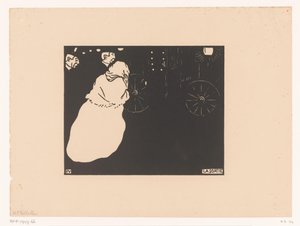 马车旁的两位绅士和一位女士
La Sortie（物品上的标题） 作者 费利克斯·爱德华·瓦洛顿
