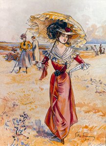 海滩上的优雅。 Felix Fournery (1865-1938) 的绘画