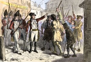 皇家总督威廉-特里昂爵士面对美国人民中反抗腐败殖民官员的民众阶层，北卡罗来纳州 作者 Felix Octavius Carr (after) Darley