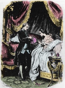 女王的酒激发了项链盒的灵感。 Felix Philippoteaux (1815-1884) 为大仲马的“女王的项链”绘制的图画。