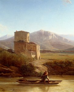 意大利台伯河岸边的渔夫 细节。 Felix Thomas (1815-1875) 的绘画 1864 年南特，Musee des Beaux Arts 作者 费利克斯·托马斯（Felix Thomas）