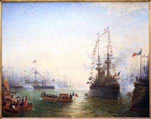 土伦，埃米尔-卢贝总统（1838-1929）于1901年4月访问法国和意大利两翼。费利克斯-齐姆（1821-1911）的画作，油画