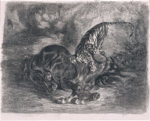 野马虎（老虎击中的野马） 作者 费迪南德·维克多·尤金·德拉克罗瓦