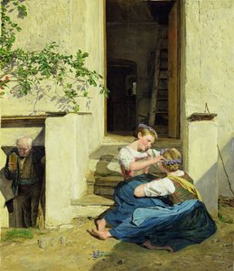 女孩制作花环，1846年 作者 费迪南德·乔治·沃尔德米勒