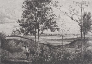 摹仿科罗的风景，1873-90。 作者 费迪南德·莱夫曼