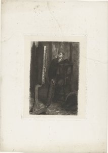 站在画架后的艺术家肖像
画室中