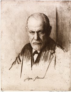 西格蒙德-弗洛伊德（1856-1939 年）肖像。费迪南德-施姆策尔（1870-1928 年）的作品，雕刻
