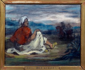 一个阿拉伯人坐在乡间的道路边上 粉彩画 欧仁-德拉克洛瓦（1798-1863） 19世纪 私人收藏品 作者 费迪南德·维克多·尤金·德拉克罗瓦
