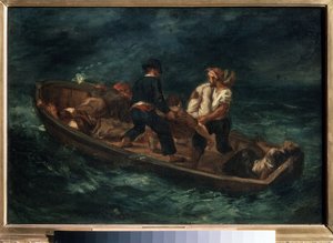 "海难之后》（Apres le naufrage）（又名《Naufrages abandonnes dans un canot》）海难幸存者在木筏上。尤金-德拉克洛瓦（1798-1863 年）的画作，1847 年 莫斯科普希金美术馆 作者 费迪南德·维克多·尤金·德拉克罗瓦
