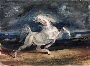 Cheval effraye par la foudre - Horse Frightened by Lightning - Delacroix, Eugene (1798-1863) - 1825-1829 - 纸上水彩、水粉 - 23,6x32 - Szepmuveszeti Muzeum, Budapest 作者 费迪南德·维克多·尤金·德拉克罗瓦