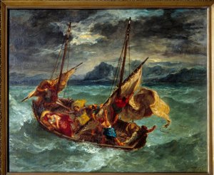 基督在杰拉塞特湖 (Genesareth) 上。 尤金·德拉克洛瓦 (Eugene Delacroix) 的绘画 (1798-1863) 作者 费迪南德·维克多·尤金·德拉克罗瓦