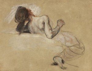 下蹲的女人，1827年 作者 费迪南德·维克多·尤金·德拉克罗瓦