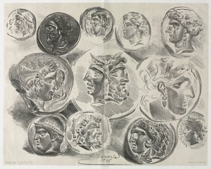 十二枚古董奖牌，1825年。 作者 费迪南德·维克多·尤金·德拉克罗瓦