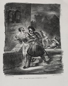 浮士德插图：Méphistophélés和浮士德在决斗之后逃离，1828年。 作者 费迪南德·维克多·尤金·德拉克罗瓦