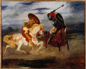 骑士们在乡间战斗。尤金-德拉克洛瓦（1798-1863）的画作 作者 费迪南德·维克多·尤金·德拉克罗瓦