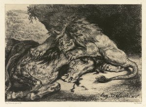 狮子吞食马，1844年 作者 费迪南德·维克多·尤金·德拉克罗瓦