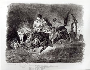 Mephistopheles和浮士德骑在夜里，插图为浮士德，1828年 作者 费迪南德·维克多·尤金·德拉克罗瓦