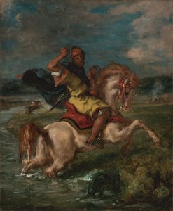 摩洛哥骑兵穿越福特，约1850年（布面油画） 作者 费迪南德·维克多·尤金·德拉克罗瓦