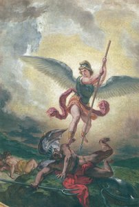 圣迈克尔战斗龙，细节，chapelle des Saints-Anges 1849-1861（石膏上的油和蜡）