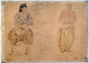 阿拉伯妇女研究 尤金·德拉克洛瓦（Eugene Delacroix，1798-1863 年）用水彩亮点绘制铅矿，1832 年巴黎，卢浮宫博物馆 作者 费迪南德·维克多·尤金·德拉克罗瓦