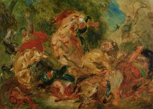 研究狮子狩猎，1854年 作者 费迪南德·维克多·尤金·德拉克罗瓦