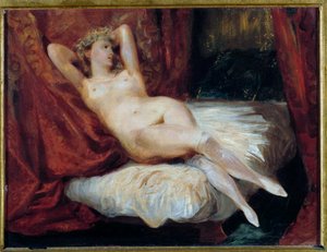 Study of naked woman lying on a couch said the woman with white stockings Painting by Eugene Delacroix (1798-1863)