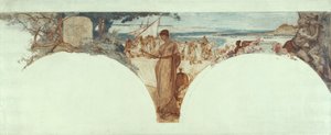 巴黎市政厅文学沙龙草图：古代文学史，约 1889 年（布面油画，铅笔画） 作者 费尔南德·科尔蒙（Fernand Cormon）